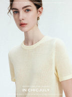 chicjuly Double Needle Texture Washi Yarn Women's Linen Blend Short Sleeve T-shirts
