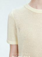 chicjuly Double Needle Texture Washi Yarn Women's Linen Blend Short Sleeve T-shirts
