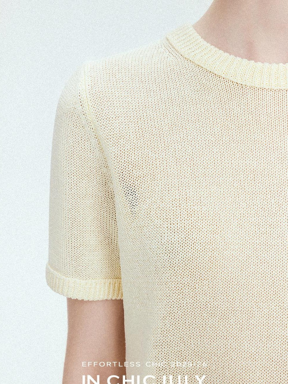 chicjuly Double Needle Texture Washi Yarn Women's Linen Blend Short Sleeve T-shirts