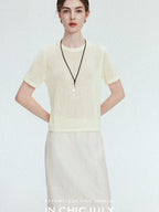 chicjuly Double Needle Texture Washi Yarn Women's Linen Blend Short Sleeve T-shirts