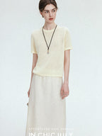 chicjuly Double Needle Texture Washi Yarn Women's Linen Blend Short Sleeve T-shirts