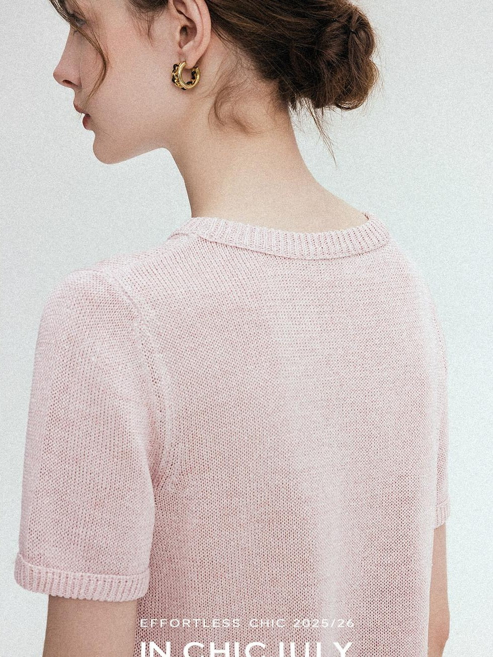 chicjuly Double Needle Texture Washi Yarn Women's Linen Blend Short Sleeve T-shirts
