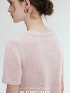 chicjuly Double Needle Texture Washi Yarn Women's Linen Blend Short Sleeve T-shirts