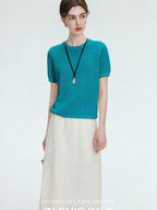chicjuly Double Needle Texture Washi Yarn Women's Linen Blend Short Sleeve T-shirts