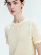 chicjuly Double Needle Texture Washi Yarn Women's Linen Blend Short Sleeve T-shirts