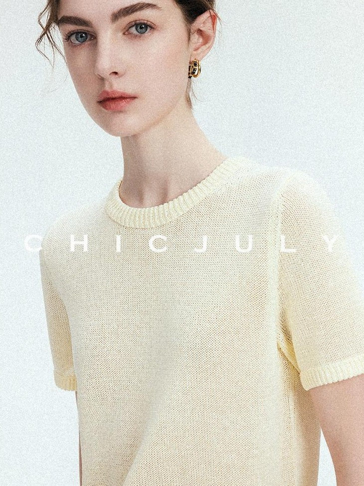 chicjuly Double Needle Texture Washi Yarn Women's Linen Blend Short Sleeve T-shirts