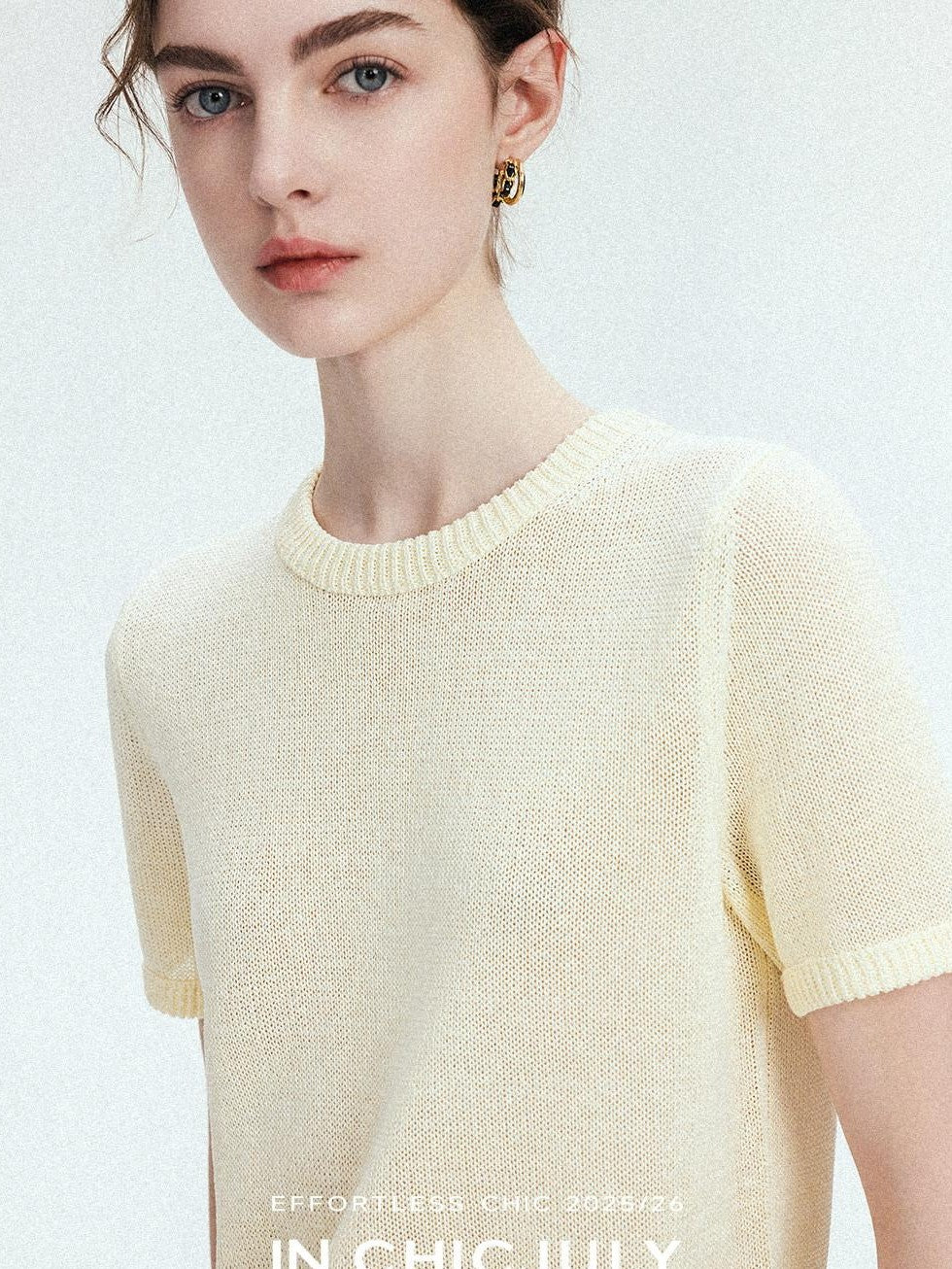 chicjuly Double Needle Texture Washi Yarn Women's Linen Blend Short Sleeve T-shirts
