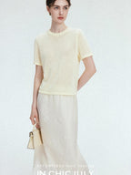 chicjuly Double Needle Texture Washi Yarn Women's Linen Blend Short Sleeve T-shirts