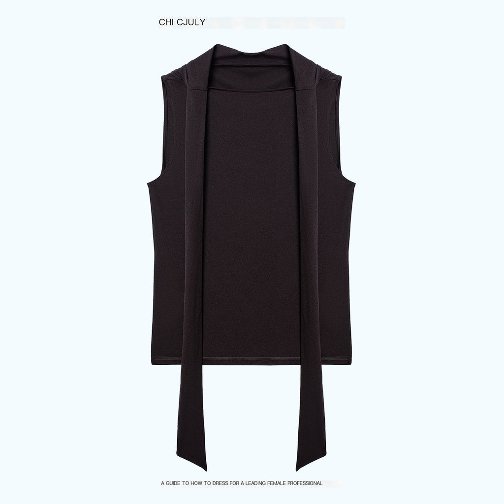 chicjuly Draped Ribbon Sleeveless Women's Acetate Mesh Top & Skirt Sets 1031886938393
