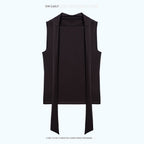 chicjuly Draped Ribbon Sleeveless Women's Acetate Mesh Top & Skirt Sets 1031886938393