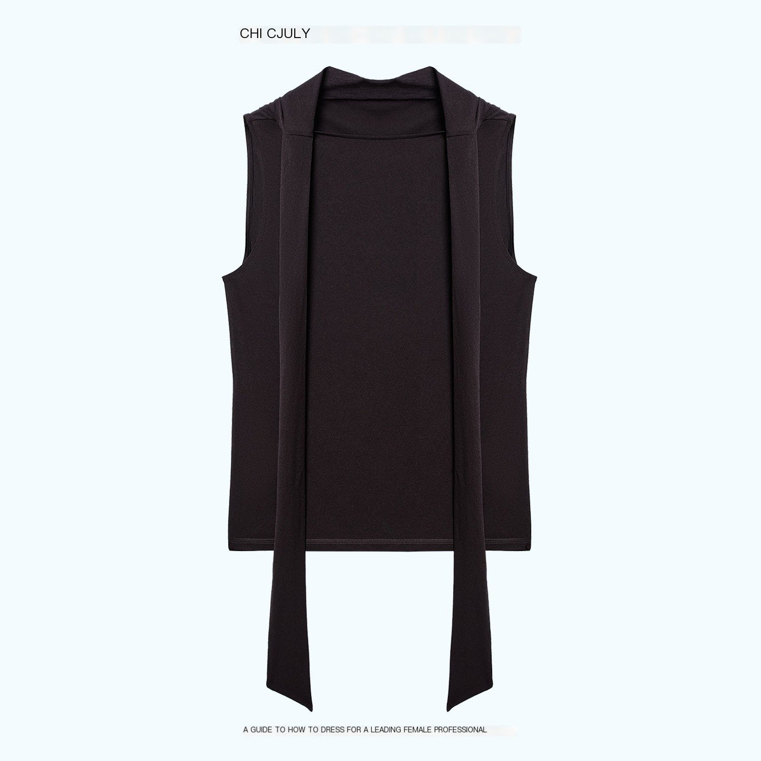 chicjuly Draped Ribbon Sleeveless Women's Acetate Mesh Top & Skirt Sets 1031886938393
