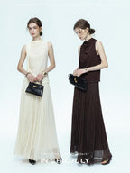 chicjuly Draped Ribbon Sleeveless Women's Acetate Mesh Top & Skirt Sets