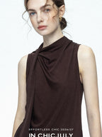 chicjuly Draped Ribbon Sleeveless Women's Acetate Mesh Top & Skirt Sets
