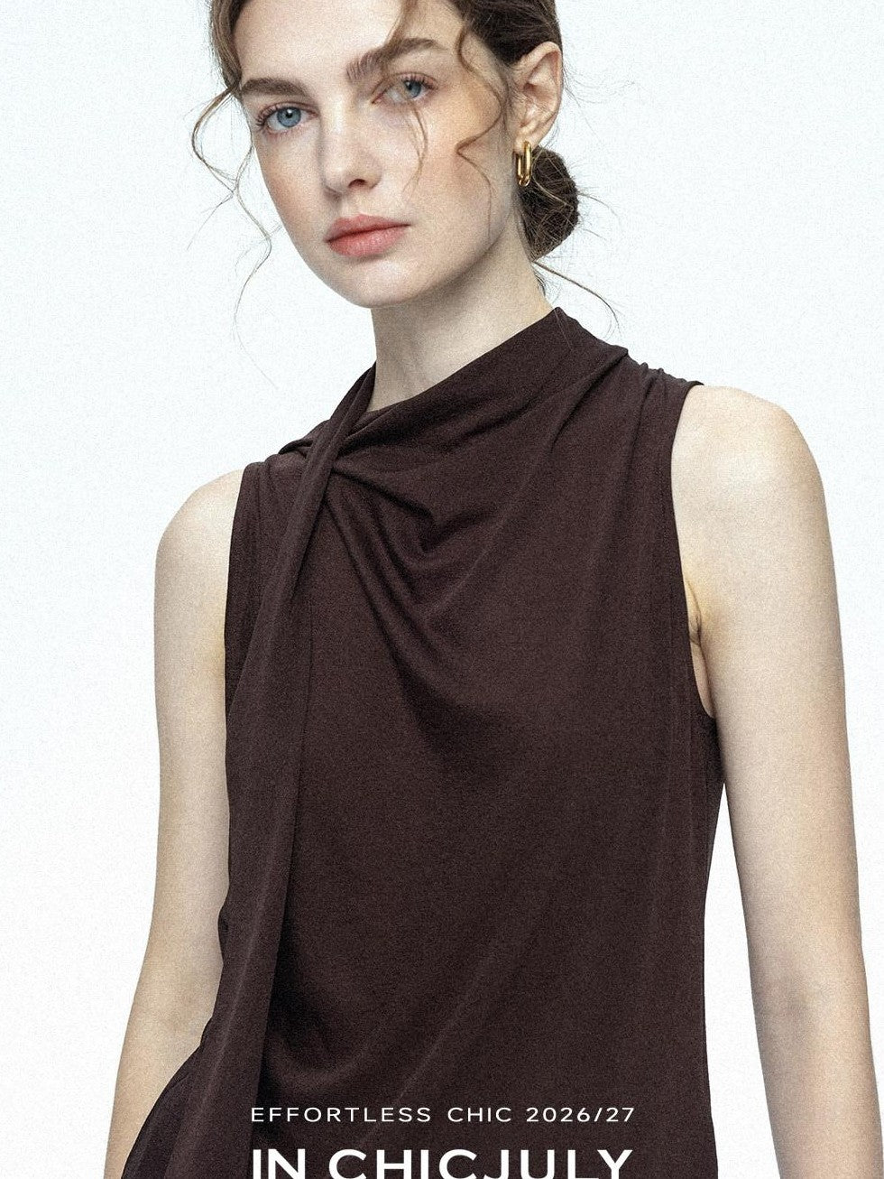 chicjuly Draped Ribbon Sleeveless Women's Acetate Mesh Top & Skirt Sets