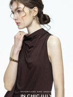 chicjuly Draped Ribbon Sleeveless Women's Acetate Mesh Top & Skirt Sets