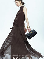 chicjuly Draped Ribbon Sleeveless Women's Acetate Mesh Top & Skirt Sets