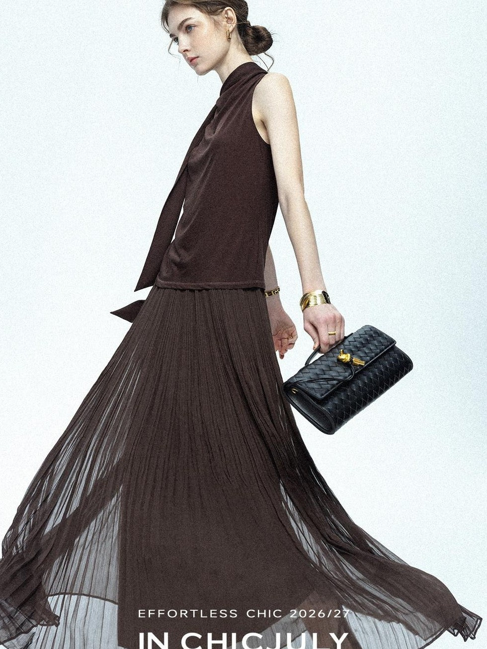 chicjuly Draped Ribbon Sleeveless Women's Acetate Mesh Top & Skirt Sets