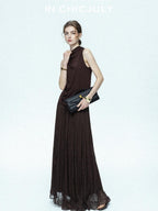 chicjuly Draped Ribbon Sleeveless Women's Acetate Mesh Top & Skirt Sets
