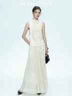 chicjuly Draped Ribbon Sleeveless Women's Acetate Mesh Top & Skirt Sets