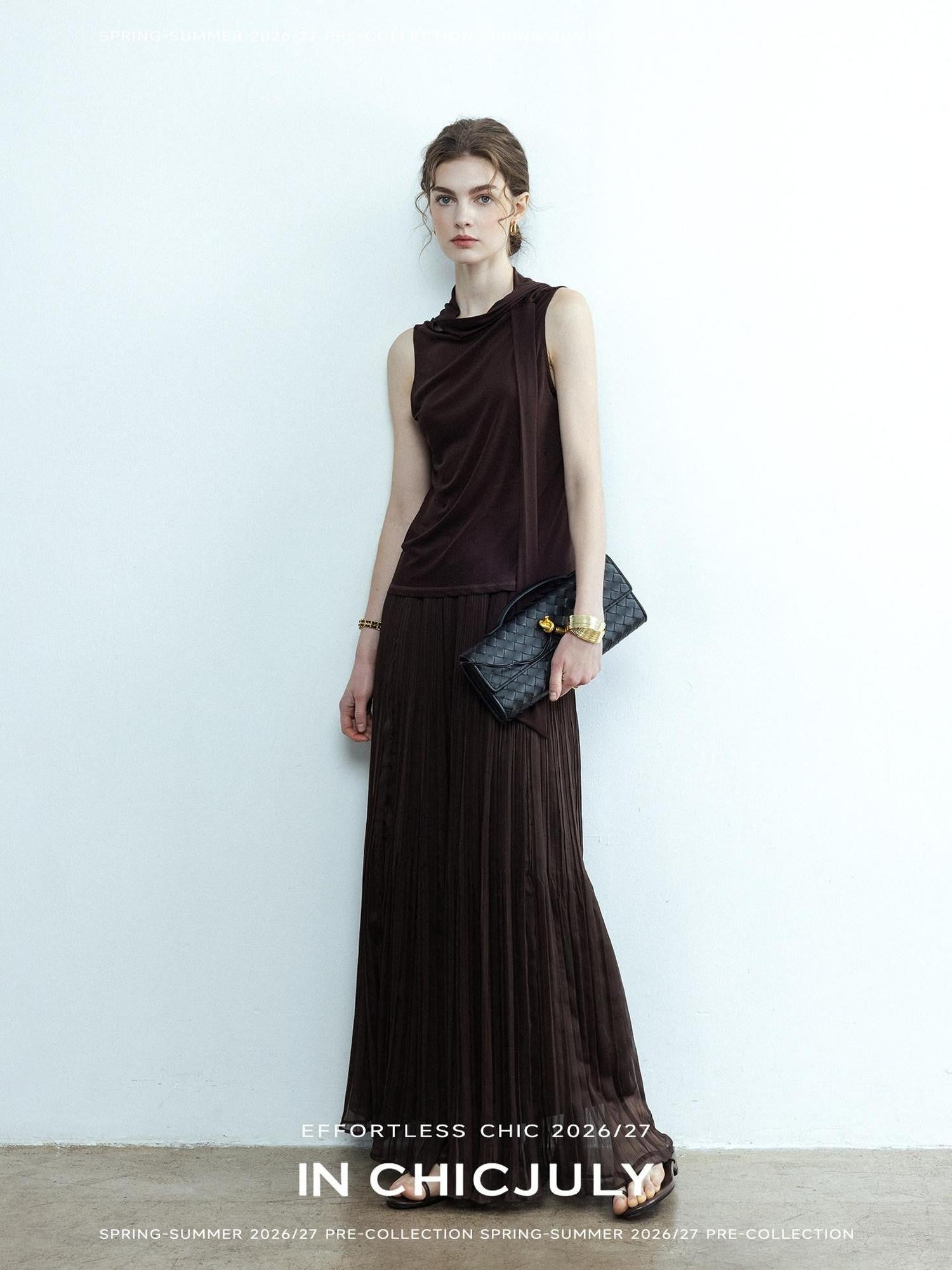 chicjuly Draped Ribbon Sleeveless Women's Acetate Mesh Top & Skirt Sets