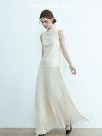 chicjuly Draped Ribbon Sleeveless Women's Acetate Mesh Top & Skirt Sets