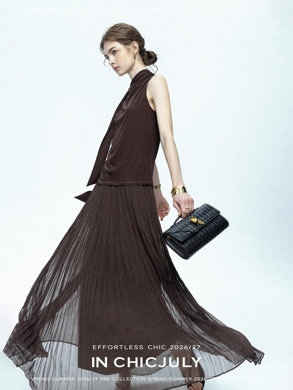 chicjuly Draped Ribbon Sleeveless Women's Acetate Mesh Top & Skirt Sets