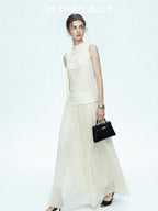 chicjuly Draped Ribbon Sleeveless Women's Acetate Mesh Top & Skirt Sets