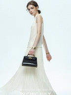 chicjuly Draped Ribbon Sleeveless Women's Acetate Mesh Top & Skirt Sets