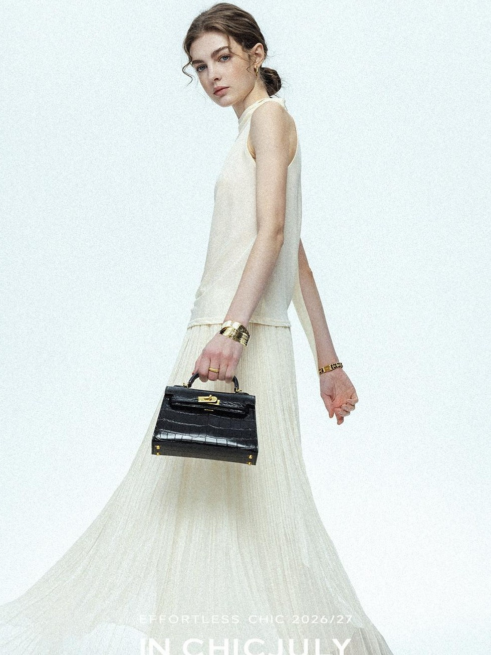 chicjuly Draped Ribbon Sleeveless Women's Acetate Mesh Top & Skirt Sets