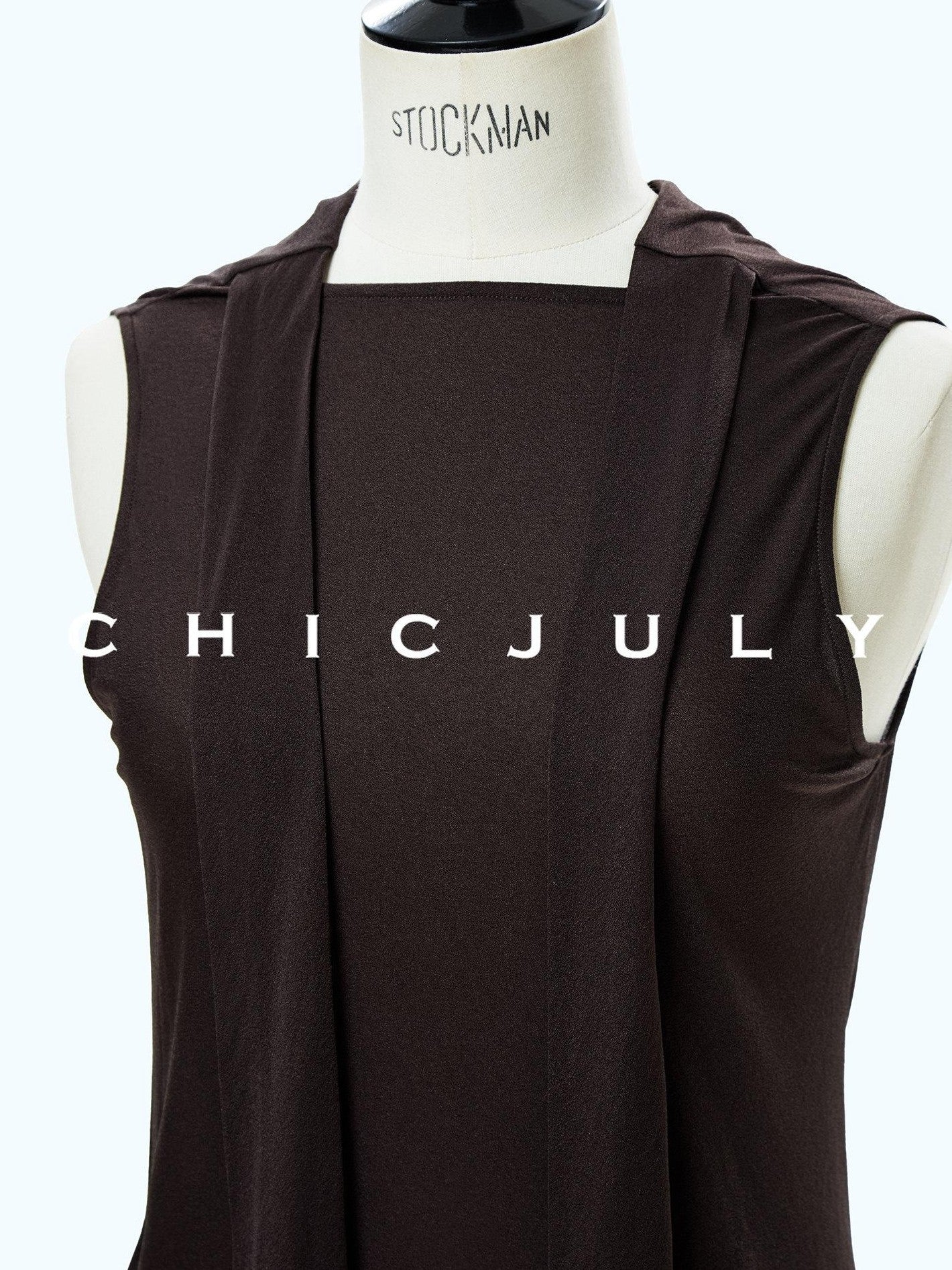 chicjuly Draped Ribbon Sleeveless Women's Acetate Mesh Top & Skirt Sets