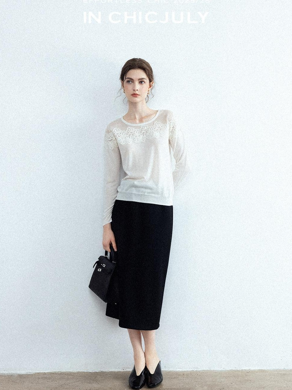 chicjuly Draped Slimming High Waist Elastic A Line Wrinkle Free Women's Wool Midi Skirts
