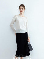chicjuly Draped Slimming High Waist Elastic A Line Wrinkle Free Women's Wool Midi Skirts