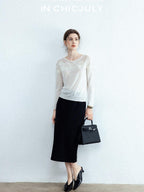 chicjuly Draped Slimming High Waist Elastic A Line Wrinkle Free Women's Wool Midi Skirts