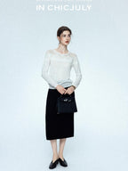 chicjuly Draped Slimming High Waist Elastic A Line Wrinkle Free Women's Wool Midi Skirts