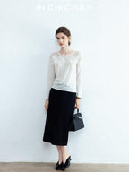 chicjuly Draped Slimming High Waist Elastic A Line Wrinkle Free Women's Wool Midi Skirts
