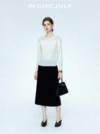 chicjuly Draped Slimming High Waist Elastic A Line Wrinkle Free Women's Wool Midi Skirts