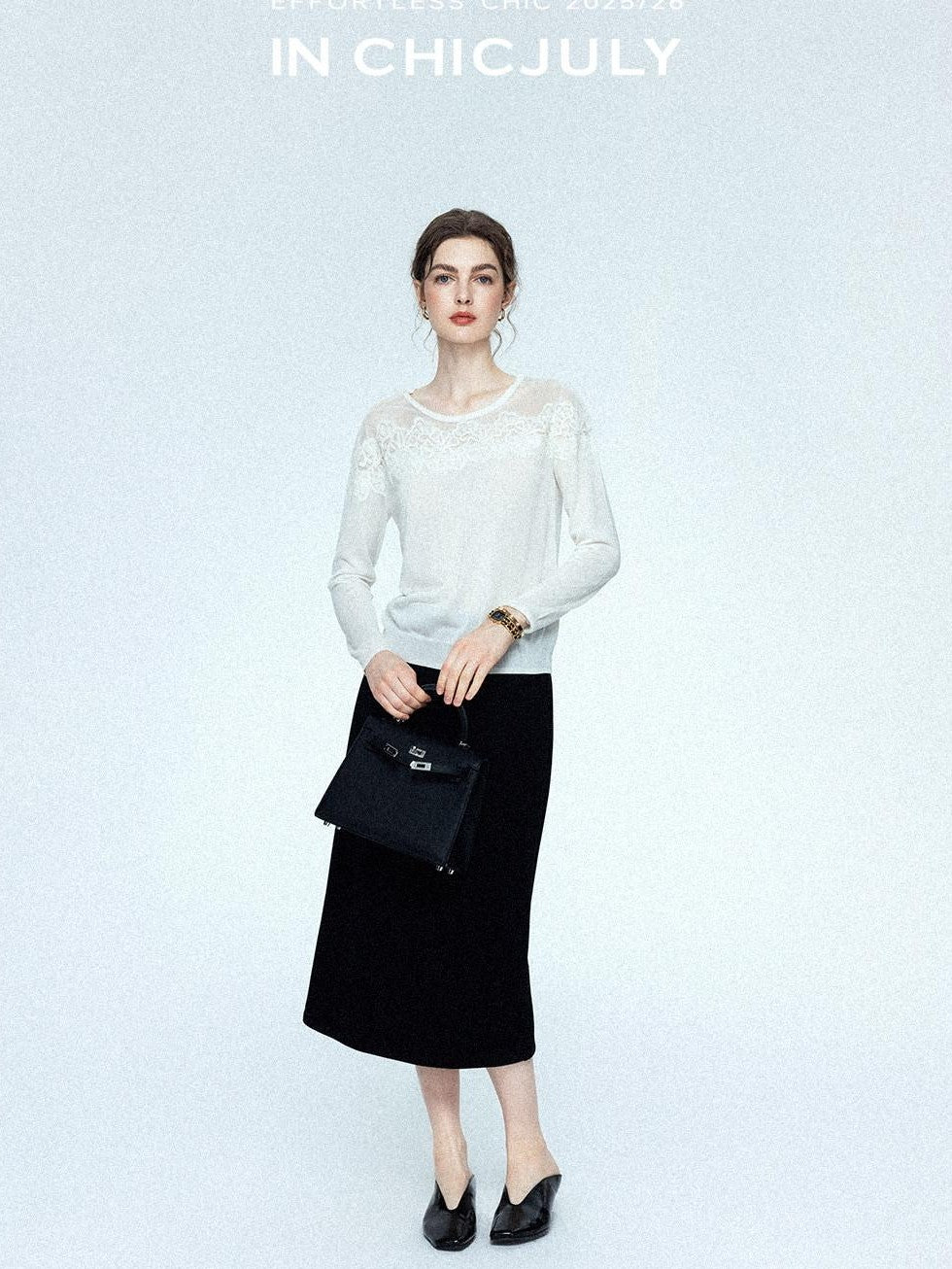 chicjuly Draped Slimming High Waist Elastic A Line Wrinkle Free Women's Wool Midi Skirts