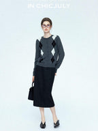 chicjuly Draped Slimming High Waist Elastic A Line Wrinkle Free Women's Wool Midi Skirts