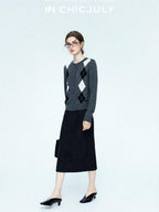 chicjuly Draped Slimming High Waist Elastic A Line Wrinkle Free Women's Wool Midi Skirts