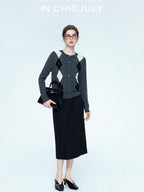 chicjuly Draped Slimming High Waist Elastic A Line Wrinkle Free Women's Wool Midi Skirts