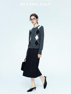chicjuly Draped Slimming High Waist Elastic A Line Wrinkle Free Women's Wool Midi Skirts