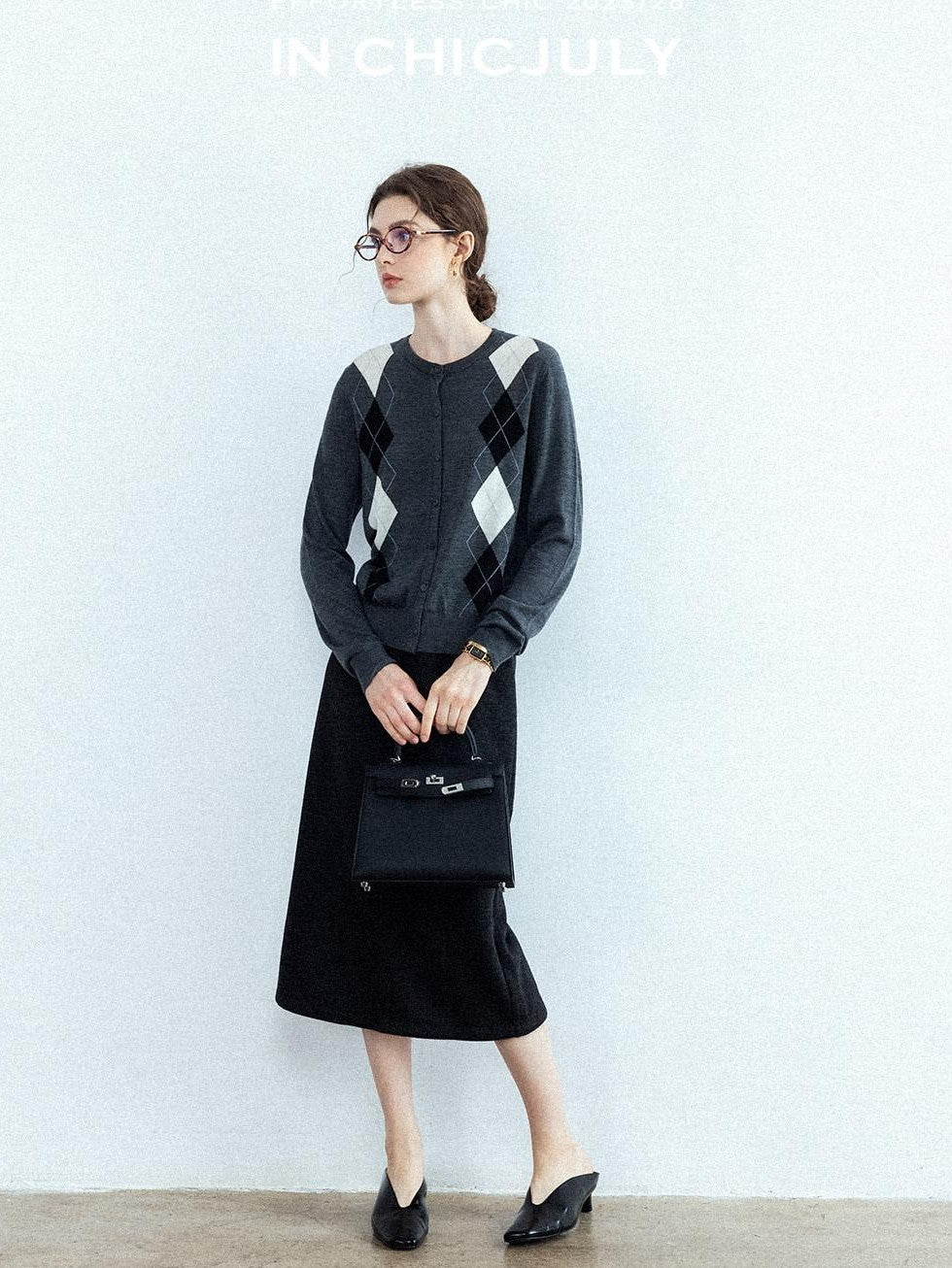 chicjuly Draped Slimming High Waist Elastic A Line Wrinkle Free Women's Wool Midi Skirts
