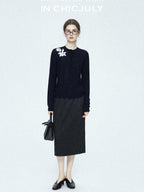 chicjuly Draped Slimming High Waist Elastic A Line Wrinkle Free Women's Wool Midi Skirts