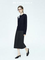 chicjuly Draped Slimming High Waist Elastic A Line Wrinkle Free Women's Wool Midi Skirts
