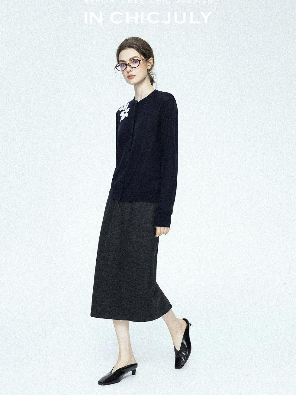 chicjuly Draped Slimming High Waist Elastic A Line Wrinkle Free Women's Wool Midi Skirts