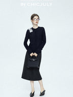 chicjuly Draped Slimming High Waist Elastic A Line Wrinkle Free Women's Wool Midi Skirts