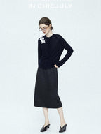 chicjuly Draped Slimming High Waist Elastic A Line Wrinkle Free Women's Wool Midi Skirts