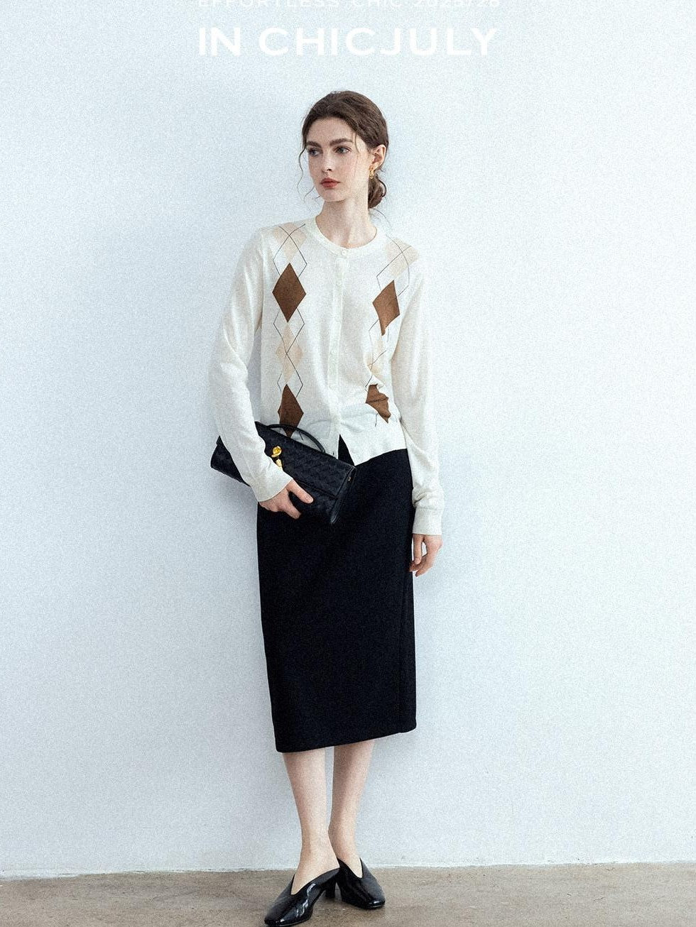 chicjuly Draped Slimming High Waist Elastic A Line Wrinkle Free Women's Wool Midi Skirts