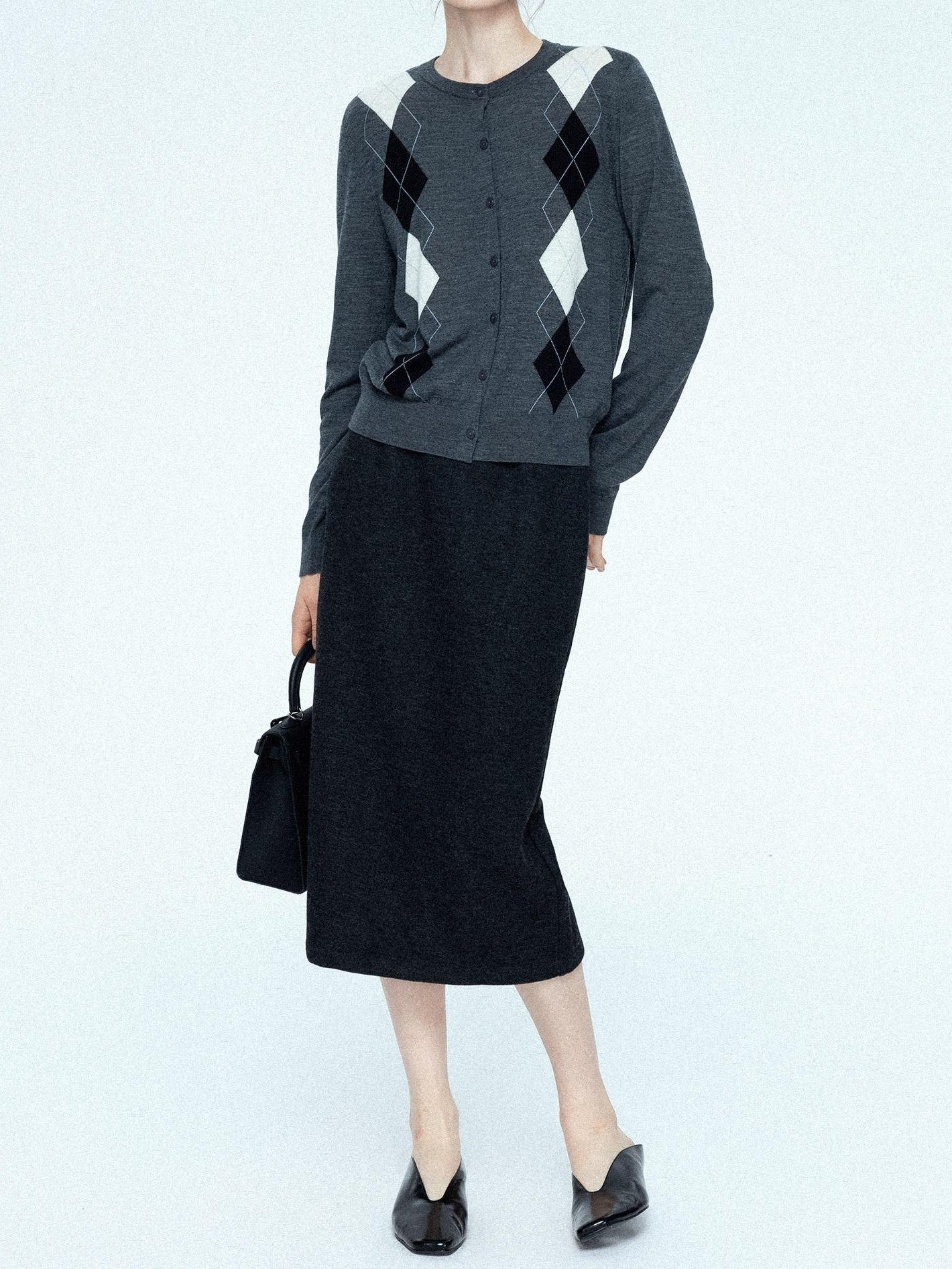 chicjuly Draped Slimming High Waist Elastic A Line Wrinkle Free Women's Wool Midi Skirts