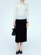 chicjuly Draped Slimming High Waist Elastic A Line Wrinkle Free Women's Wool Midi Skirts